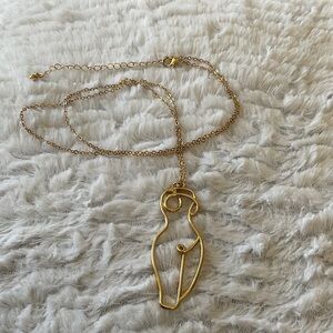 Gold Abstract Woman Pendant Necklace